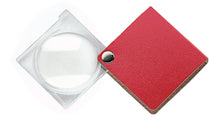 Load image into Gallery viewer, Circular magnifier with clear square housing, attached to red square case.
