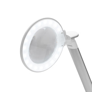Daylight LEDs encircling magnifying lens, close-up view 