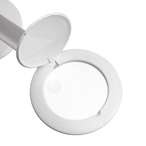 Daylight magnifying lens with white housing and white flip-up cover.
