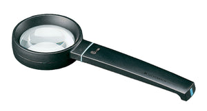 Circular magnifier with black casing and handle