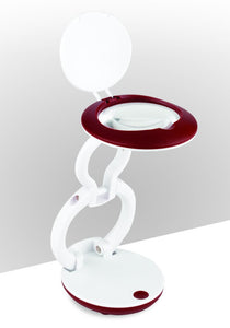Compact and foldable LED magnifier, with red and white casing